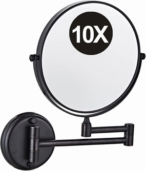 8 Inch Double Sided Wall Mounted Makeup Vanity Mirror with 10X Magnifying, 360° Swivel Adjustable Brass Cosmetic Mirror, Bathroom HD Beauty Shaving Mirror,Black,A