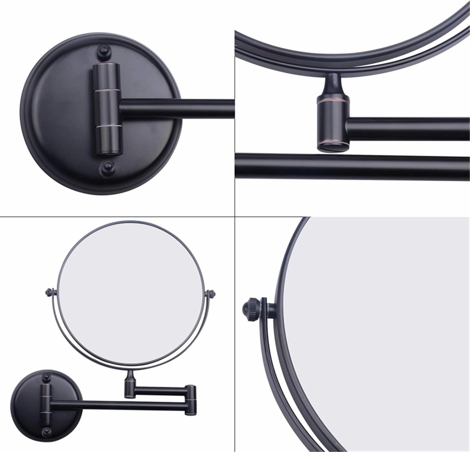 8 Inch Double Sided Wall Mounted Makeup Vanity Mirror with 10X Magnifying, 360° Swivel Adjustable Brass Cosmetic Mirror, Bathroom HD Beauty Shaving Mirror,Black,A