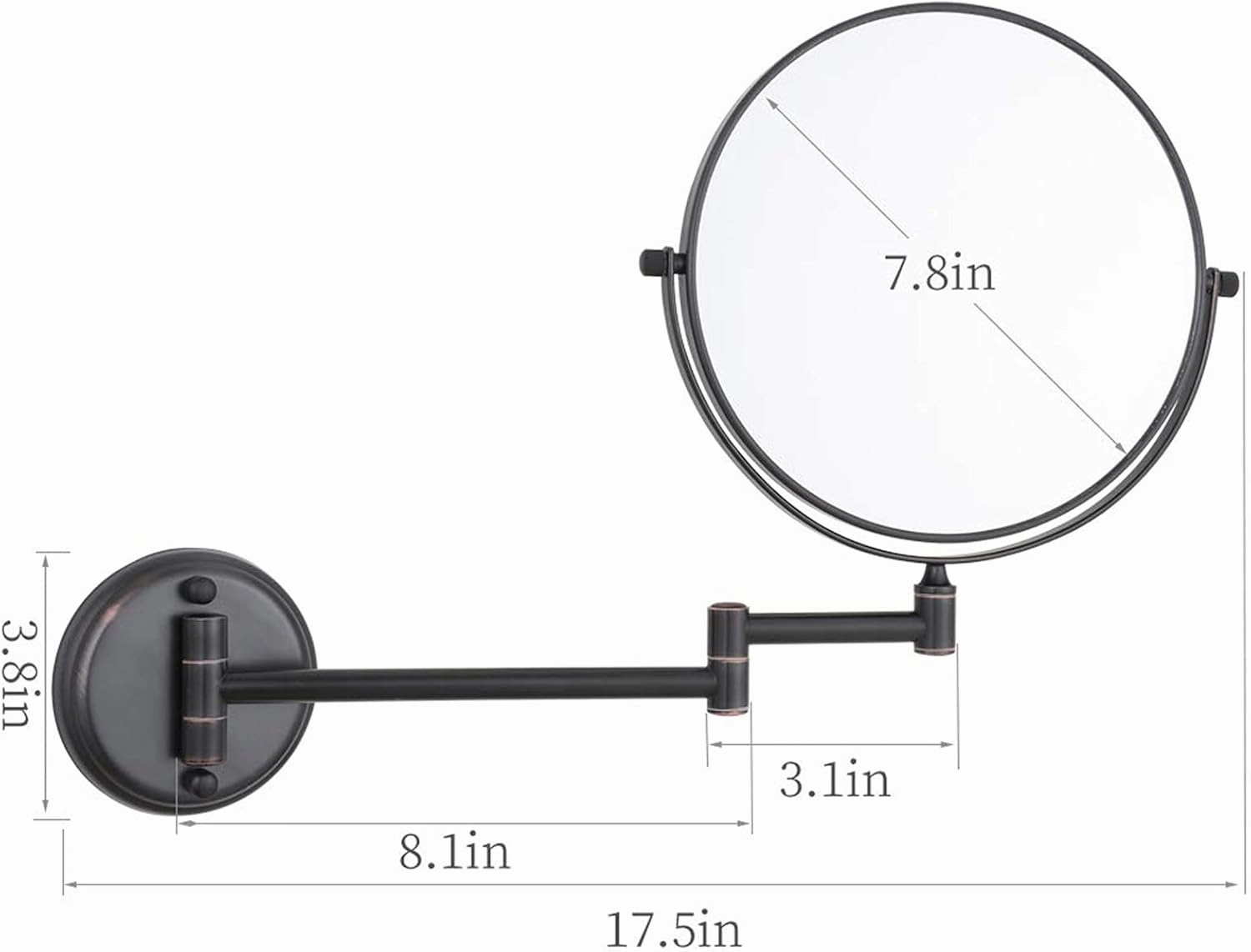 8 Inch Double Sided Wall Mounted Makeup Vanity Mirror with 10X Magnifying, 360° Swivel Adjustable Brass Cosmetic Mirror, Bathroom HD Beauty Shaving Mirror,Black,A