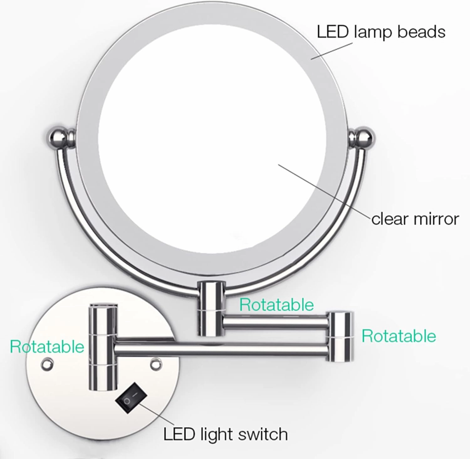 8 Inch Wall Mounted Lighted Makeup Mirror, Dual Sided LED Vanity Mirror with Switch, Brass Adjustable 10X Magnifying Beauty Cosmetic Mirror, Shaving Mirror for Bathroom Hotel,d,USB (Bronze USB)