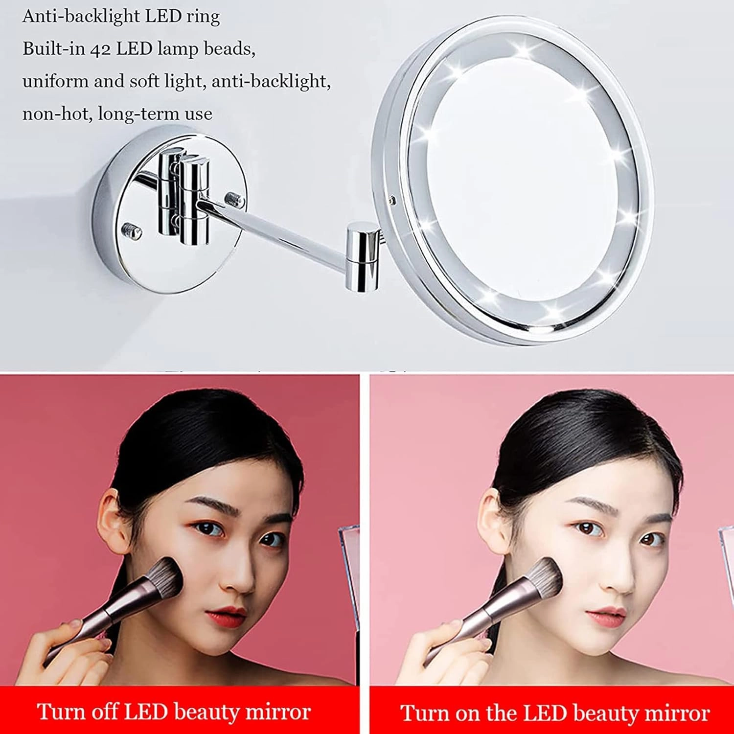 8 Inch Wall Mounted Lighted Makeup Mirror, Dual Sided LED Vanity Mirror with Switch, Brass Adjustable 10X Magnifying Beauty Cosmetic Mirror, Shaving Mirror for Bathroom Hotel,d,USB (Bronze USB)