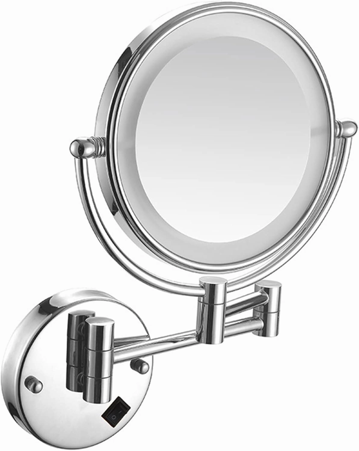 8 Inch Wall Mounted Lighted Makeup Mirror, Hardwired Dual Sided LED Vanity Mirror with Switch, Brass Adjustable Swivel Magnifying Cosmetic Mirror, Shaving Mirror for Bathroom,Brushed d,10X (Silver