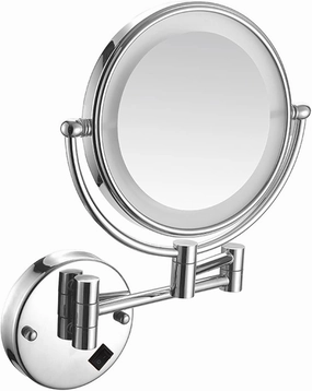 8 Inch Wall Mounted Lighted Makeup Mirror, Hardwired Dual Sided LED Vanity Mirror with Switch, Brass Adjustable Swivel Magnifying Cosmetic Mirror, Shaving Mirror for Bathroom,Brushed d,10X (Silver