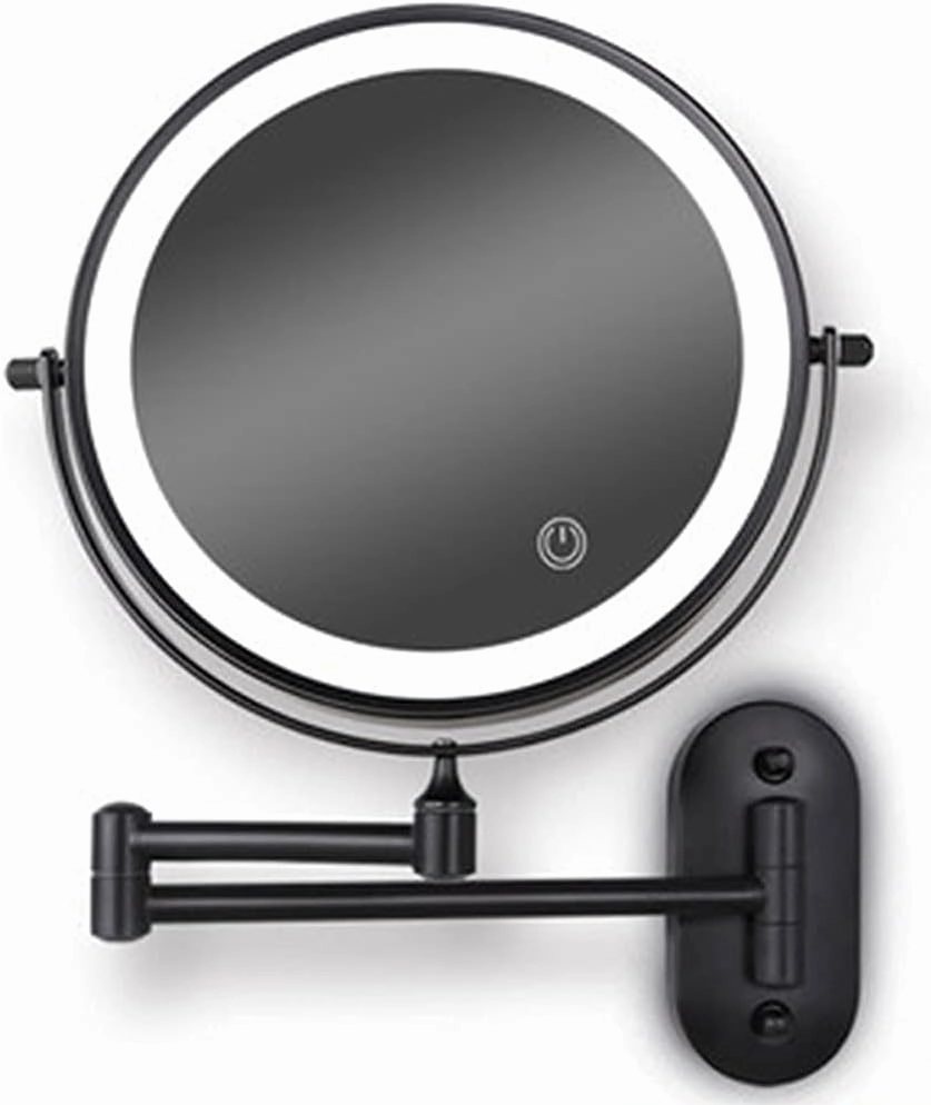8" LED Wall Mounted Makeup Mirror Black Upgrade Auto Off LED Shaving Mirror Touch Screen Adjustable Light Double Sided 1X/5X Magnifying Powered by 4 x AAA Batteries (Color : 1x/5x)