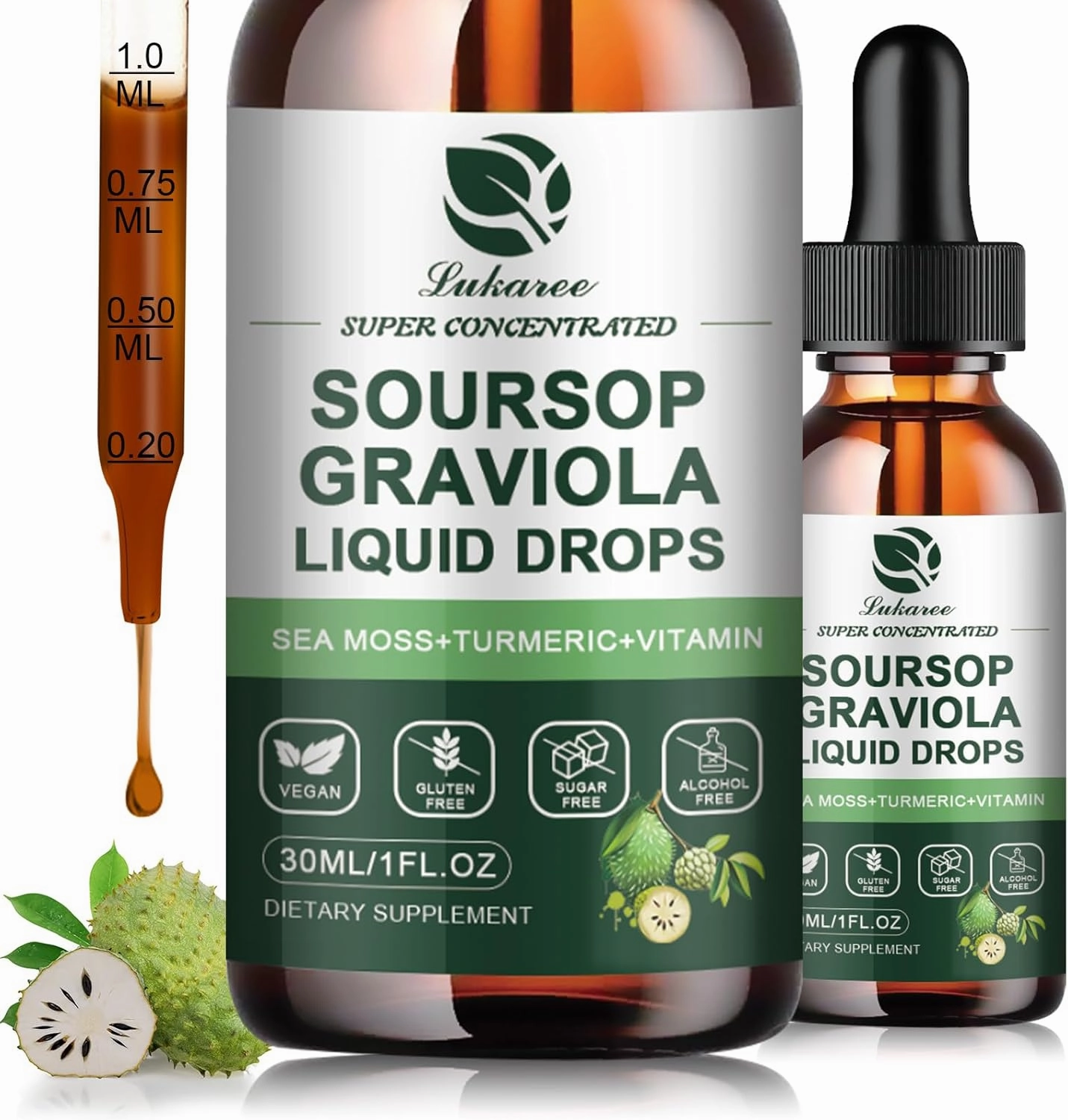 (2 Pack) Soursop Graviola Leaf Extract Liquid Drop Plus Pure Botanical Sea Moss for Cell Support & Regeneration, Immunity, Liver, Zzz & Antioxidant - Soursop Bitters Liquid, 2 Month Supply, 1 Fl Oz