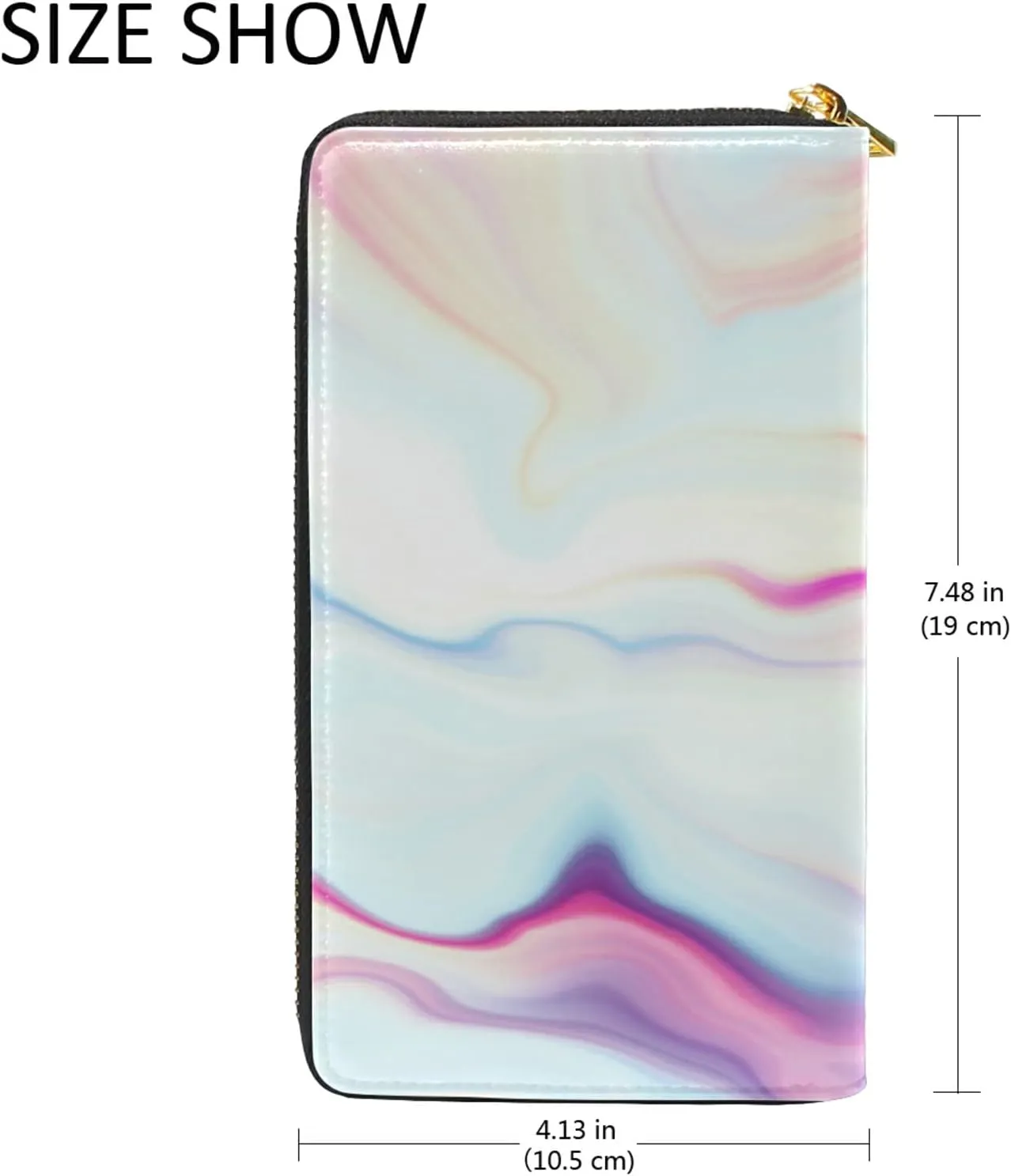 Abstract Liquid Marble Agate Slab Paint Pastel Pink Macro Wavy Lines Leather Long Wallet Organizer with Zipper Purse Clutch Bag for Women Men Key Card Coin Passport Checkbook