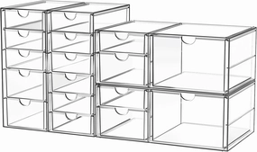 Acrylic Makeup Organizer with 17 Drawers, 4 Pack Clear Bathroom Counter Organizer for Palettes, Cosmetic, and Beauty Supplies,Ideal for Vanity, Cabinet,Desk Organization