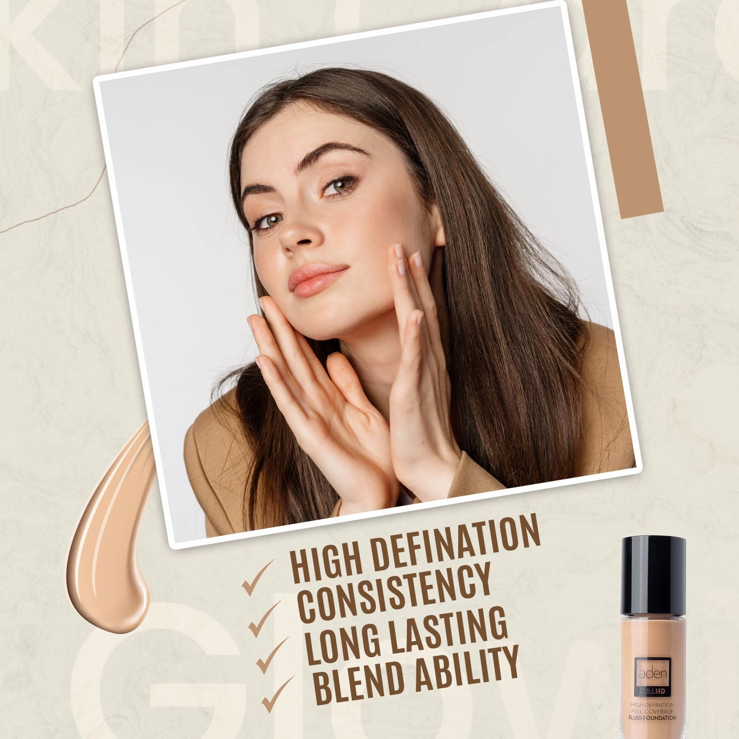 aden Fluid Foundation – 20ml – Sweat & Water Proof Full Coverage Foundation – Long lasting & High-Definition – No Fragrance & Sunscreen (01 Porcelain)