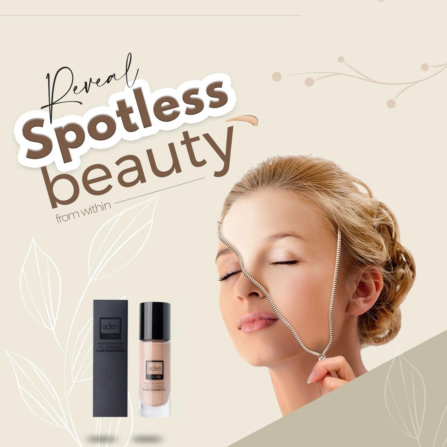 aden Fluid Foundation – 20ml – Sweat & Water Proof Full Coverage Foundation – Long lasting & High-Definition – No Fragrance & Sunscreen (02 Ivory)