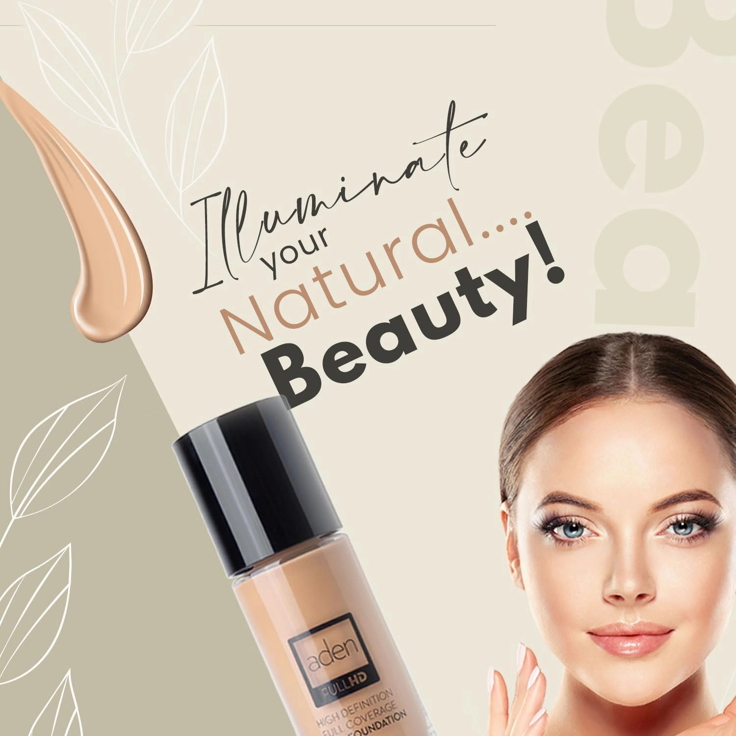 aden Fluid Foundation – 20ml – Sweat & Water Proof Full Coverage Foundation – Long lasting & High-Definition – No Fragrance & Sunscreen (04 Natural)