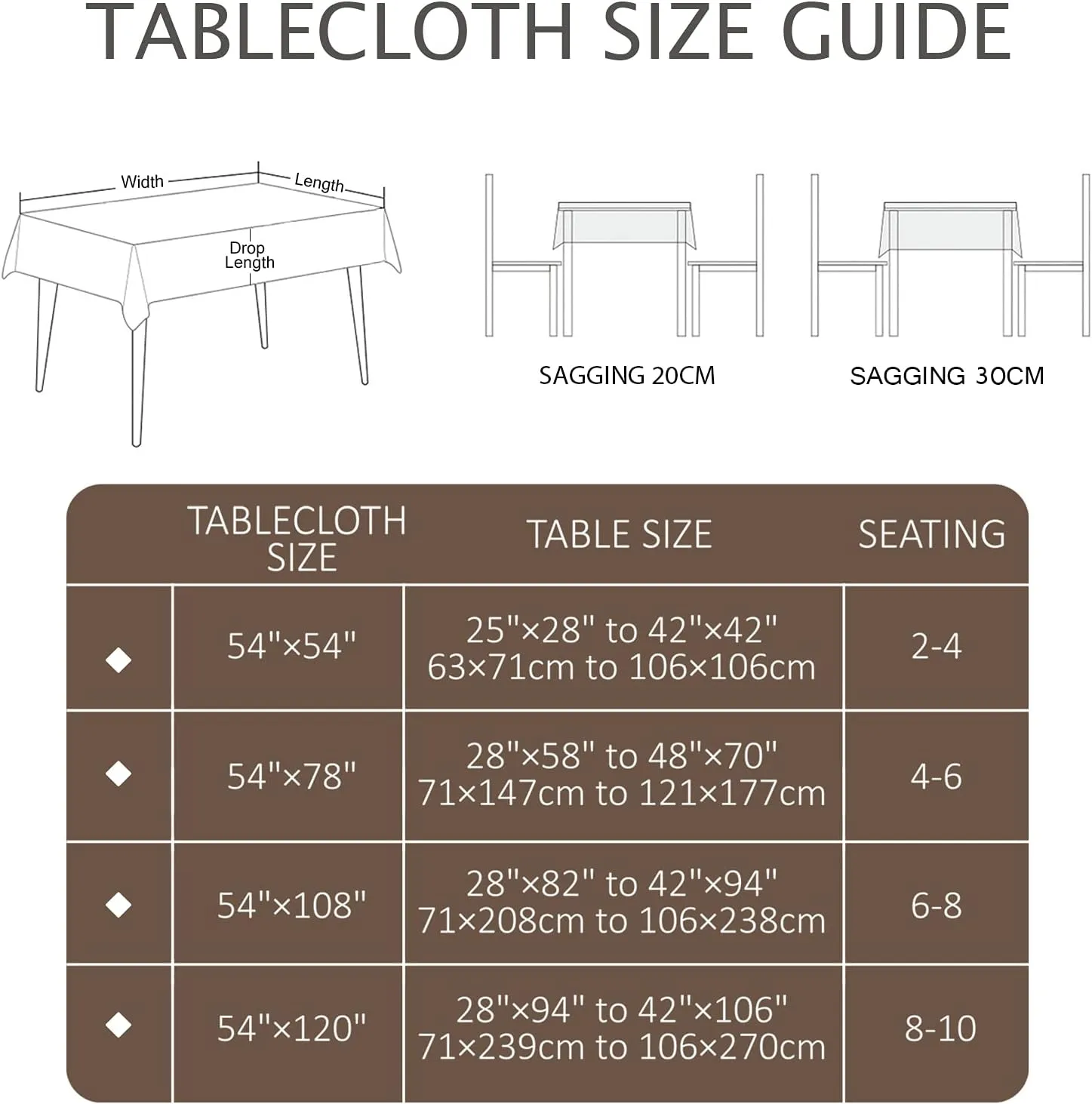 AIRCOWRIE Waterproof Vinyl Tablecloths, Heavy Duty Oil Proof Spill Proof Plastic Table Cloth, Wipe Clean PVC Table Cover for Spring Indoor and Outdoor Use (Brown, 54”×108”, Rectangle)