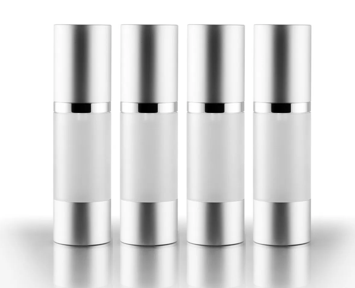 Airless Pump Bottle Refillable Travel Containers 30 ml/1 oz. (Frosted, 4-Pack)