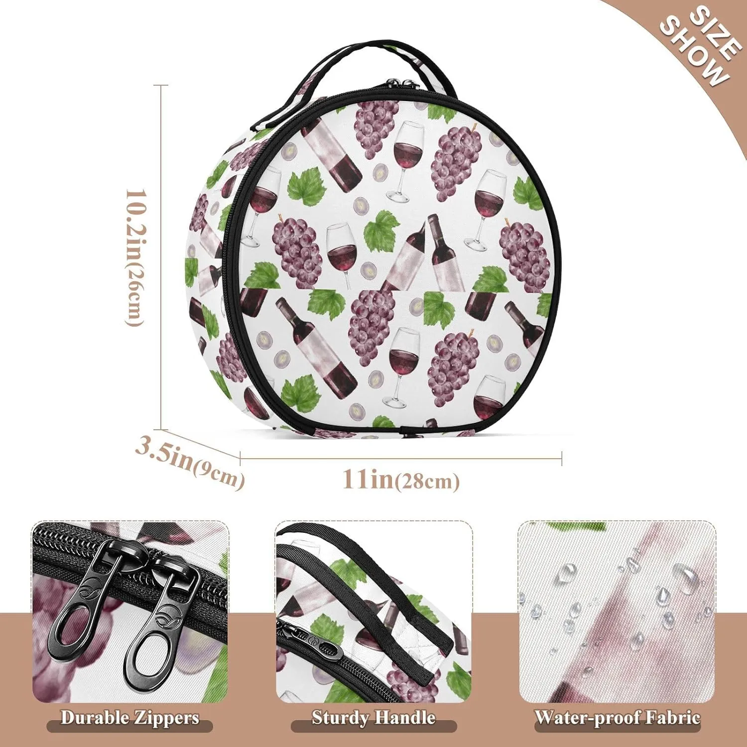 ALAZA Grape and Red Wine Bottle and Glass Makeup Bag Travel Cosmetic Bag Large Toiletry Organizer