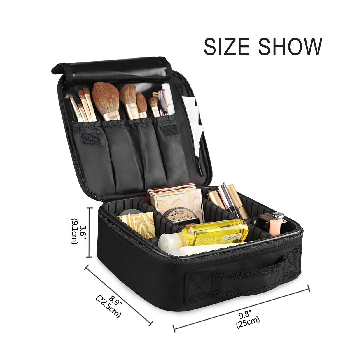 ALAZA Makeup Case Skull Skeleton Love Heart Black Cosmetic Bag Organizer Travel Portable Storage Toiletry Bag Makeup Train Case with Adjustable Dividers for Teens Girls Women