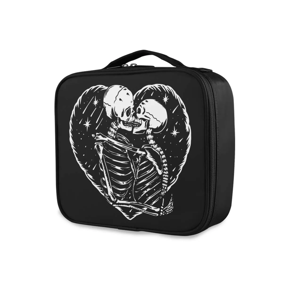 ALAZA Makeup Case Skull Skeleton Love Heart Black Cosmetic Bag Organizer Travel Portable Storage Toiletry Bag Makeup Train Case with Adjustable Dividers for Teens Girls Women