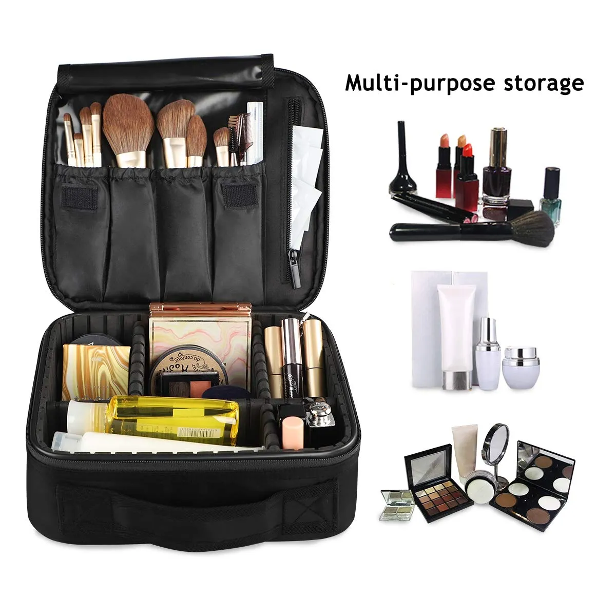 ALAZA Makeup Case Skull Skeleton Love Heart Black Cosmetic Bag Organizer Travel Portable Storage Toiletry Bag Makeup Train Case with Adjustable Dividers for Teens Girls Women