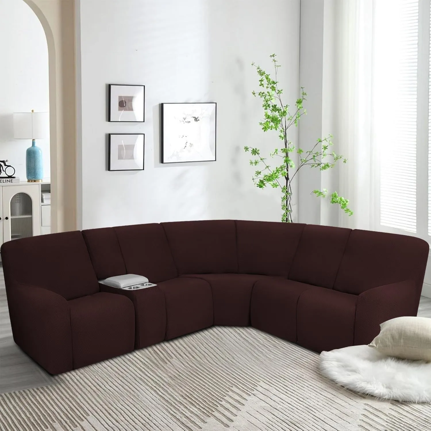 ALIECOM Waterproof Reclining Sectional Couch Covers for Reclining Sectional Stretch L Shaped Recliner Sofa Cover Washable Pet Dog Corner Sofa Slipcovers Protector (5 Seat and 1 Console, Dark Brown)