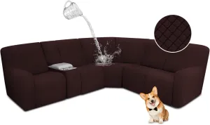 ALIECOM Waterproof Reclining Sectional Couch Covers for Reclining Sectional Stretch L Shaped Recliner Sofa Cover Washable Pet Dog Corner Sofa Slipcovers Protector (5 Seat and 1 Console, Dark Brown)