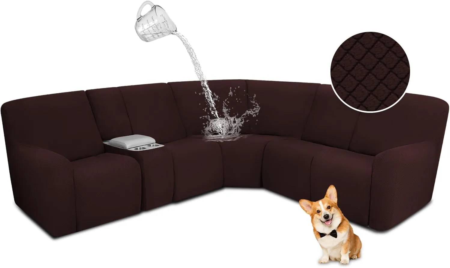 ALIECOM Waterproof Reclining Sectional Couch Covers for Reclining Sectional Stretch L Shaped Recliner Sofa Cover Washable Pet Dog Corner Sofa Slipcovers Protector (5 Seat and 1 Console, Dark Brown)