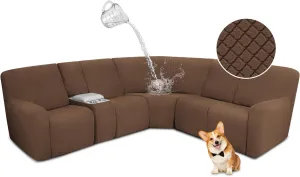 ALIECOM Waterproof Reclining Sectional Couch Covers for Reclining Sectional Stretch L Shaped Recliner Sofa Cover Washable Pet Dog Corner Sofa Slipcovers Protector (5 Seat and 1 Console, Light Brown)