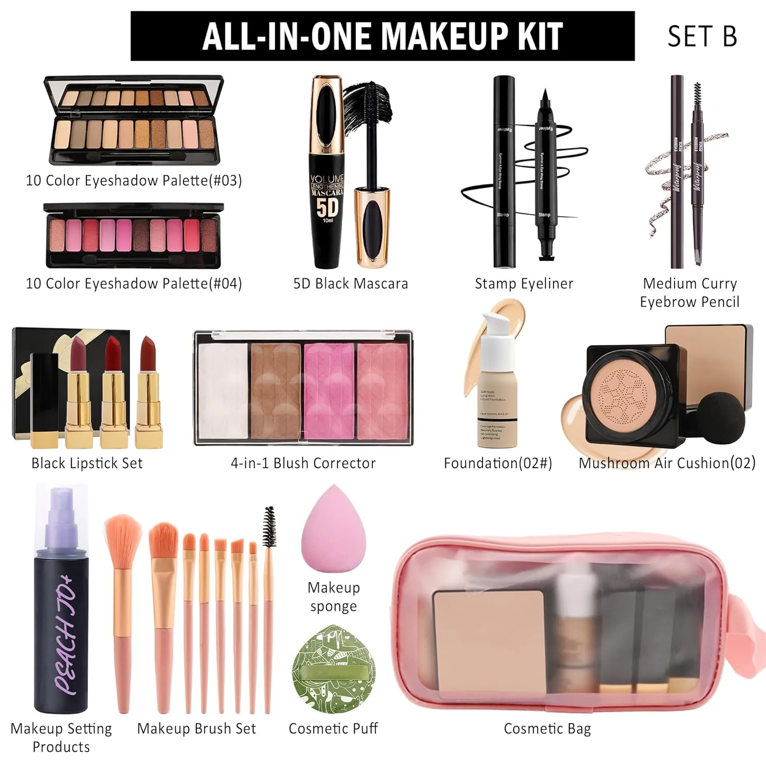 All in One Makeup Kit for Women Full Kit,Travel Makeup Kit for Teens,Makeup Gift Set with Everything,Foundation Eyeshadow Lipstick Eyebrow Blush Powder,Mother's Day Make Up Gift Set for Women-D