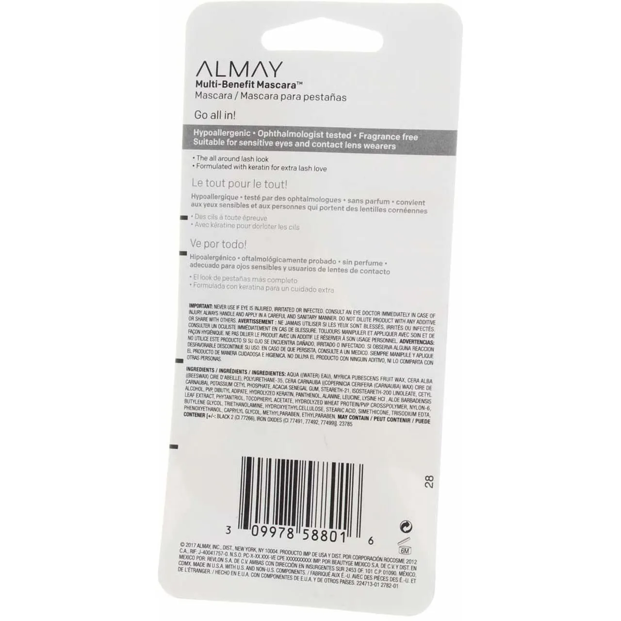 Almay One Coat Multi-Benefit Mascara, Blackest Black, 0.24 Fluid Ounce (Pack of 2)