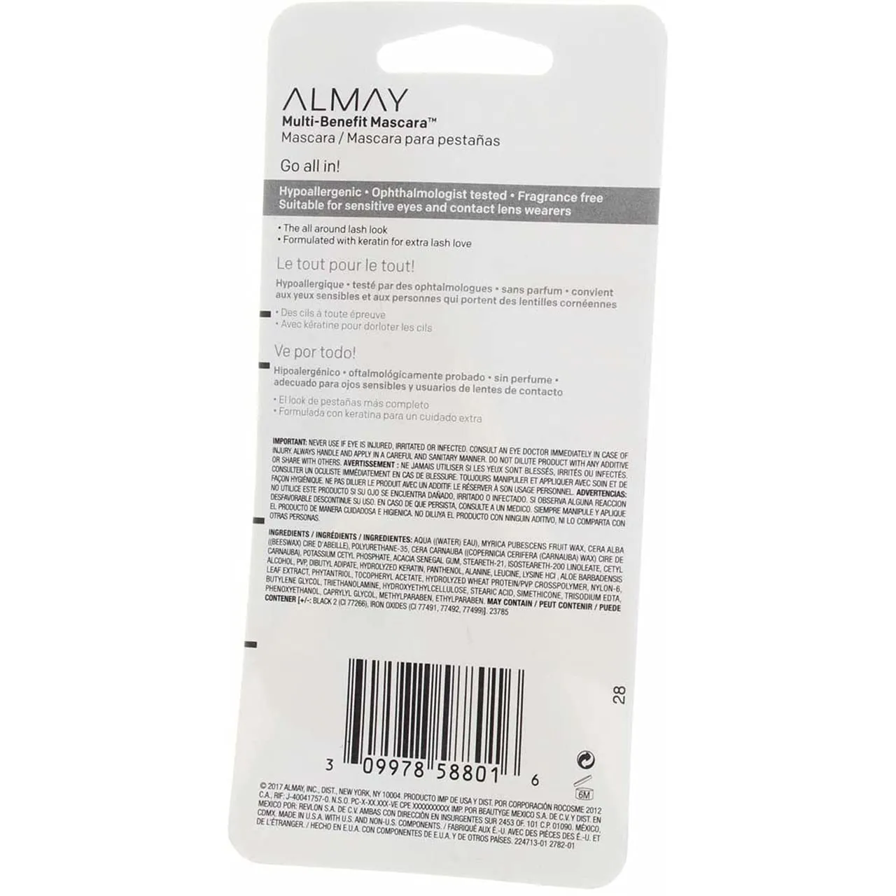 Almay One Coat Multi-Benefit Mascara, Blackest Black, 0.24 Fluid Ounce (Pack of 2)