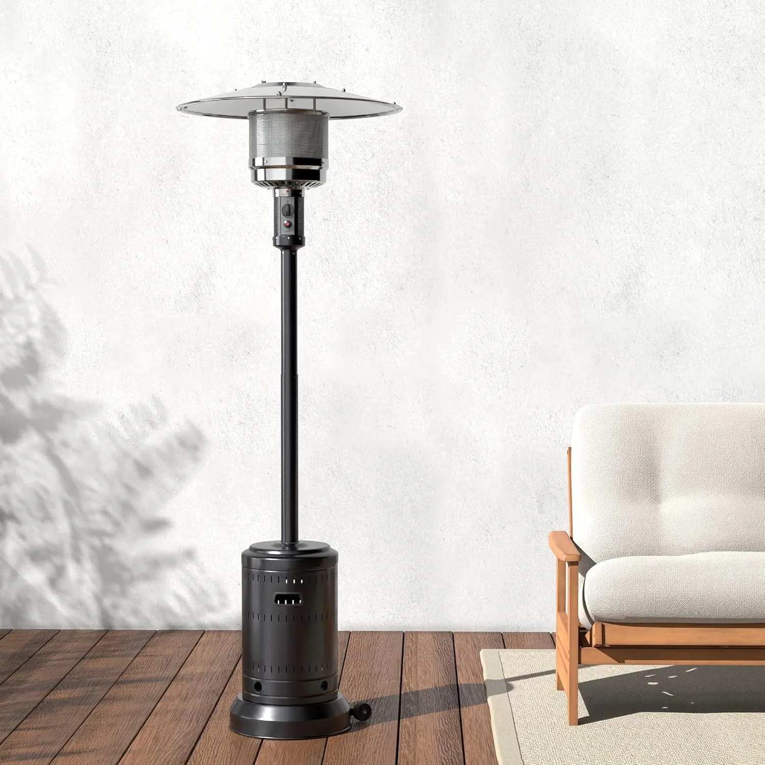 Amazon Basics 46,000 BTU Outdoor Propane Patio Heater with Wheels, Commercial & Residential, Havana Bronze, with Water Tank, 32.1 x 32.1 x 91.3 inches (LxWxH)