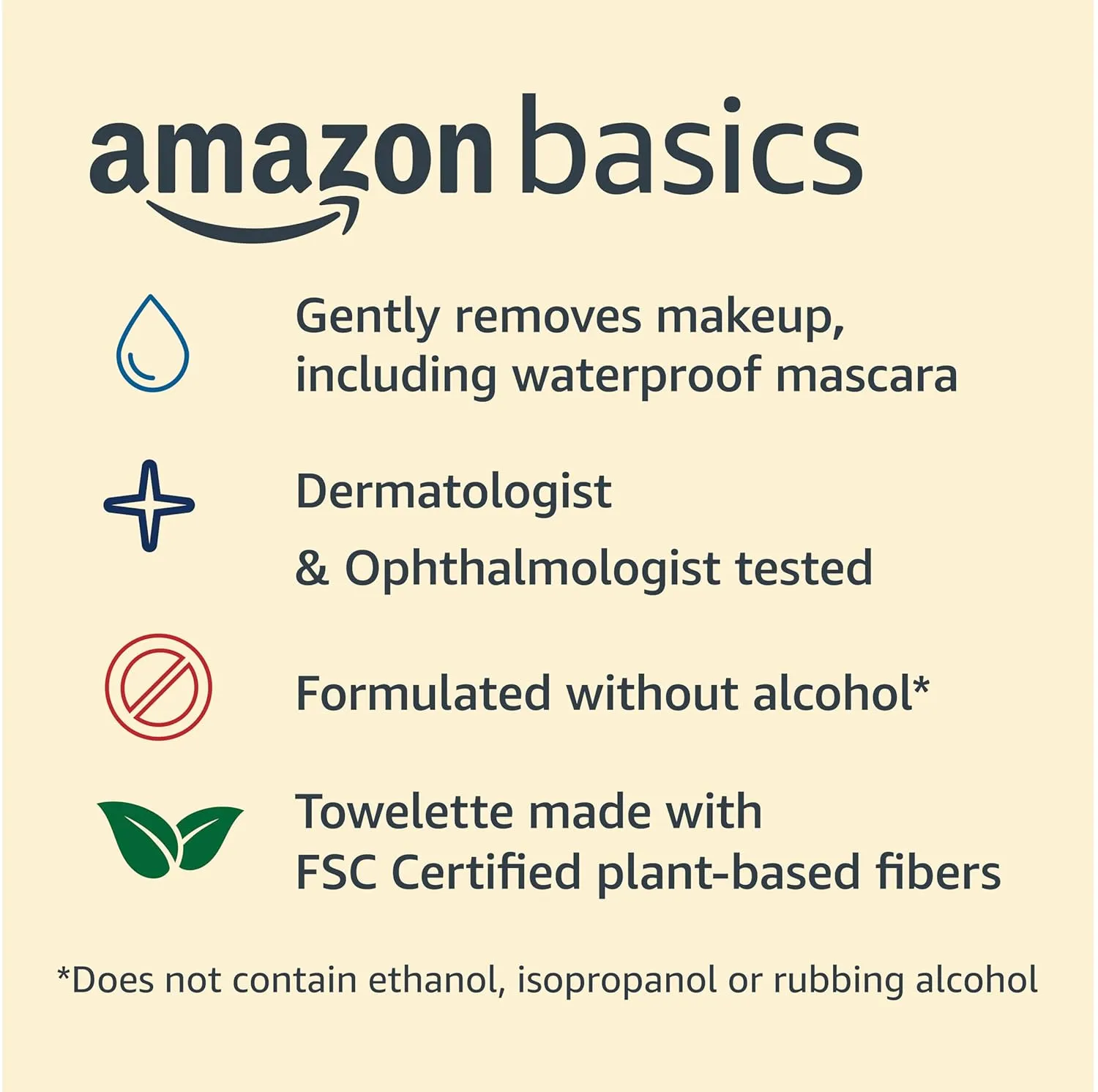 Amazon Basics Make Up Remover Wipes, Fragrance Free, 25 Count, Pack of 6 (Previously Solimo)