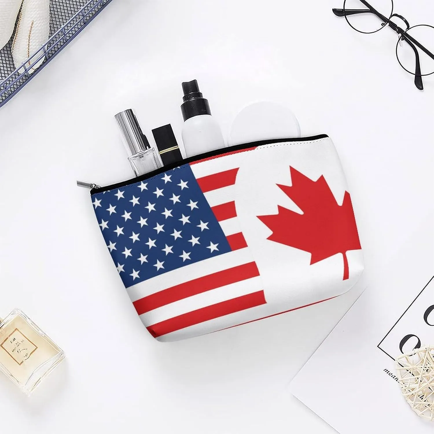 America Canadian Flag Cosmetic Bag Travel Portable Makeup Bag Large Capacity Toiletry Bag Women Storage Bags-3