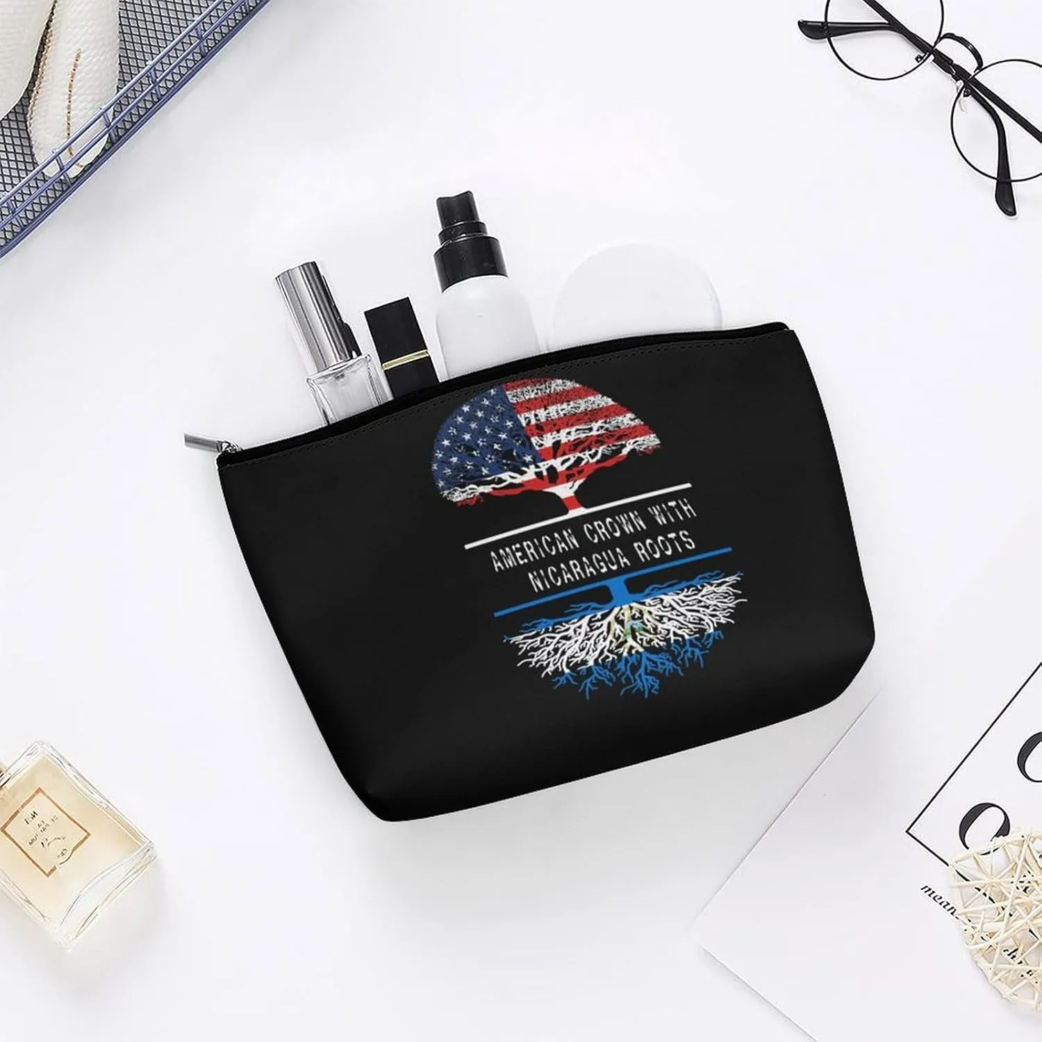 America Crown With Nicaragua Roots Cosmetic Bag Travel Portable Makeup Bag Large Capacity Toiletry Bag Women Storage Bags-3
