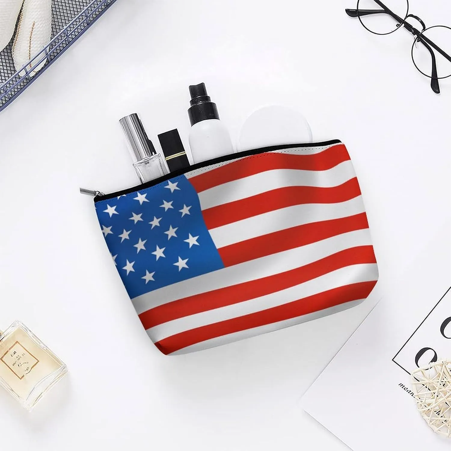 America Flag Cosmetic Bag Travel Portable Makeup Bag Large Capacity Toiletry Bag Women Storage Bags-3