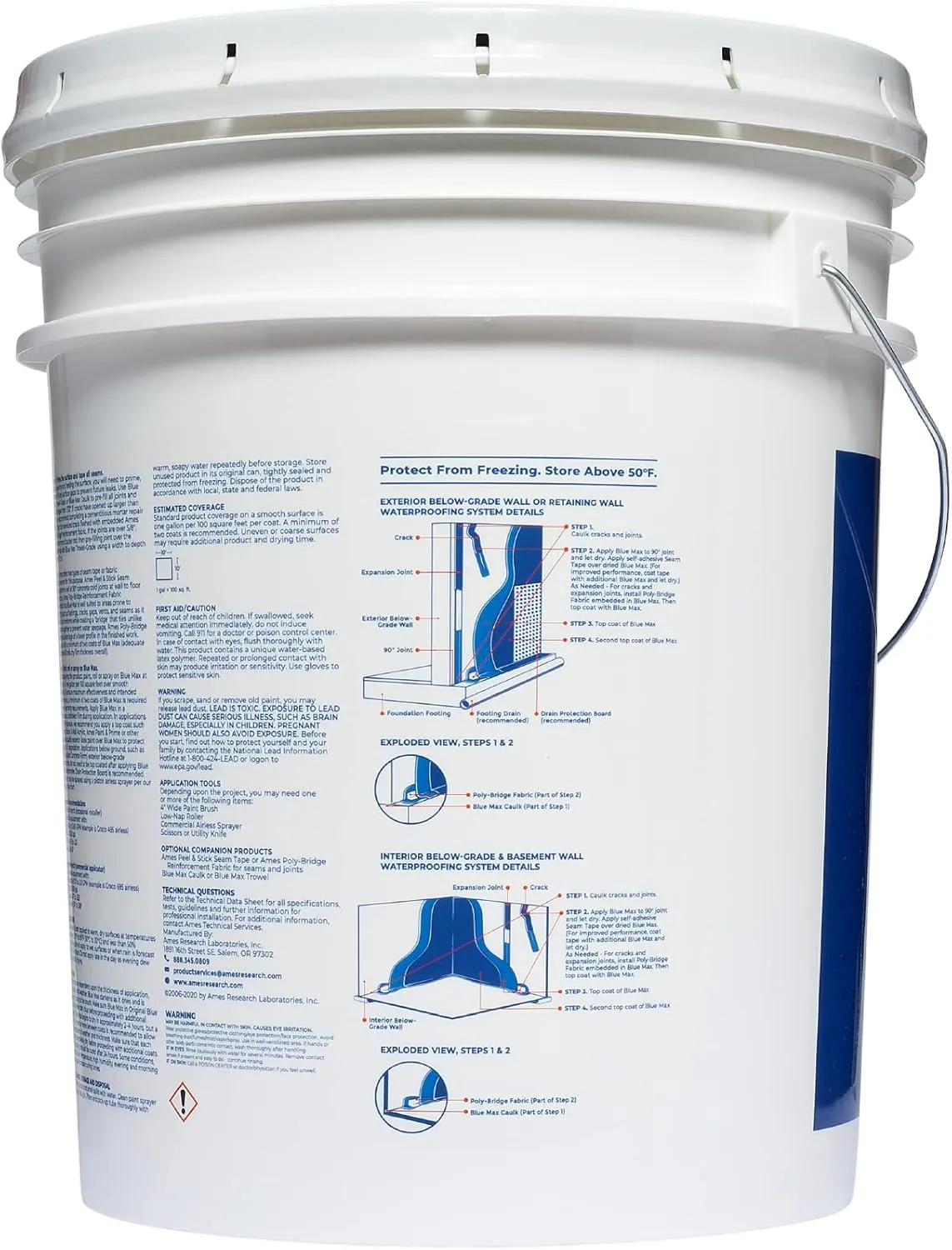 Ames Research Laboratories BMX5RG Blue MAX Waterproofer, Regular Use in Interior & Below-Grade Exterior Concrete Sealer and More. Liquid Rubber, 5 Gallon (Pack of 1), 640 Fl Oz