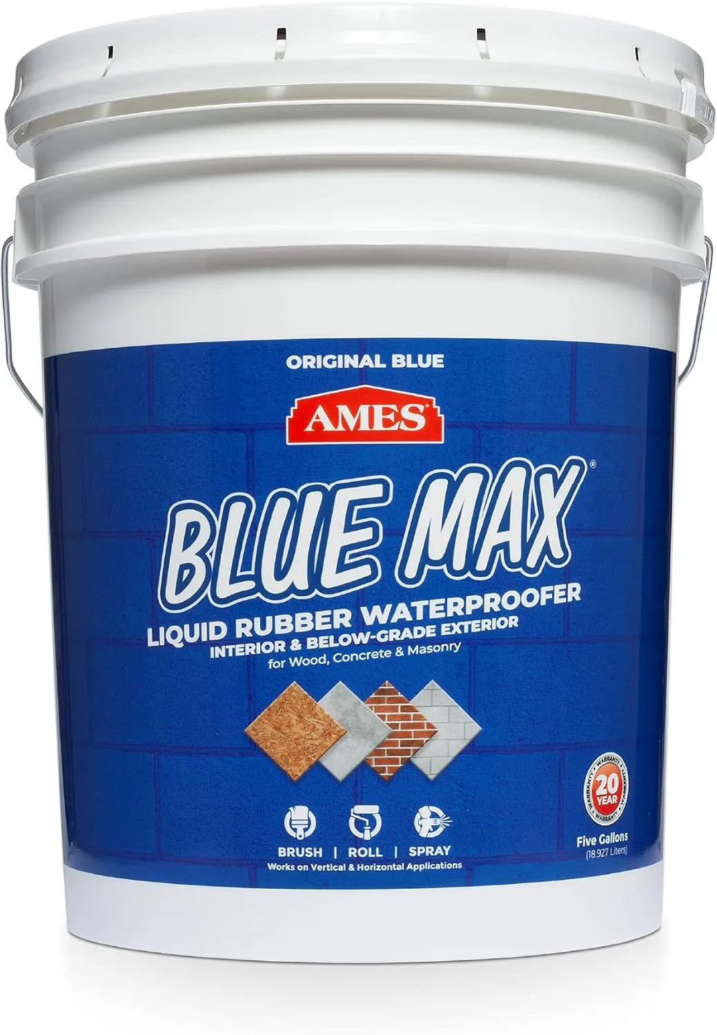 Ames Research Laboratories BMX5RG Blue MAX Waterproofer, Regular Use in Interior & Below-Grade Exterior Concrete Sealer and More. Liquid Rubber, 5 Gallon (Pack of 1), 640 Fl Oz