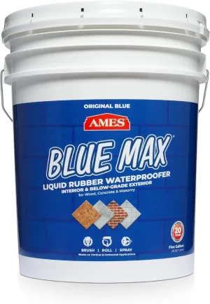 Ames Research Laboratories BMX5RG Blue MAX Waterproofer, Regular Use in Interior & Below-Grade Exterior Concrete Sealer and More. Liquid Rubber, 5 Gallon (Pack of 1), 640 Fl Oz