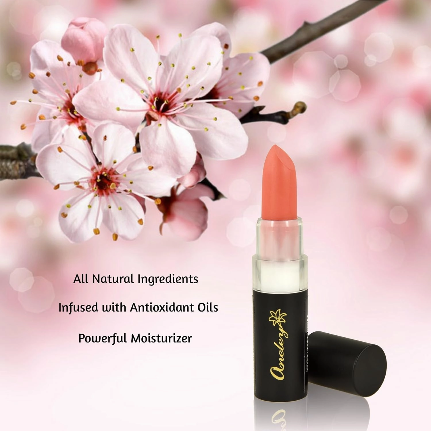 Aneley Cosmetics Vegan Lipstick Organic Natural Gluten Free Cruelty Free Moisturizing Nourishing balm Mineral Based lipstick Infused With Powerful Antioxidant Oils vibrant shades (Coral Kisses)