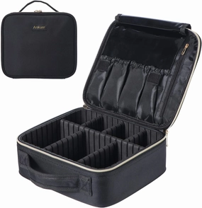 ANKUER Travel Makeup Case: Large Cosmetic Bag with Brush Organizer Portable Makeup Bag for Women and Girls Cosmetic Case with Adjustable Dividers (Black)