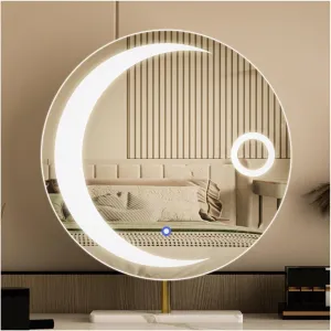 APLUSH Vanity Mirror with Lights, Round Moon Desk Mirror, 3 Colors Dimable, Smart Touch Makeup Mirror, Metal Frame, Birthday Gifts(B - Gold,40 * 50cm/15.7 * 19.7in)