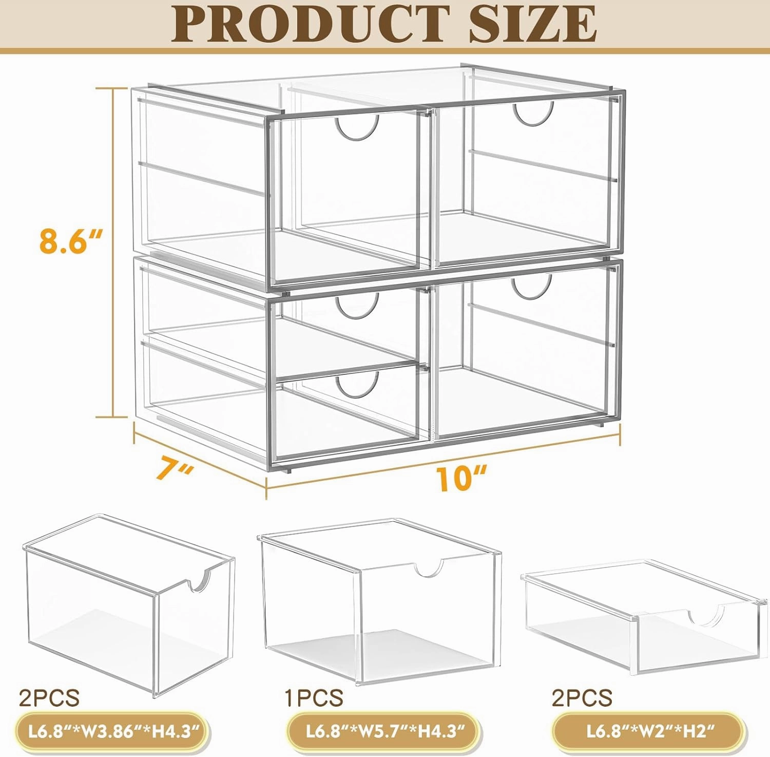 Arcylic Makeup Organzier with 5 Drawers, Clear Stackable Storage Drawers, Bathroom Countert Organizer,Plastic Storage Bins For Vanity, Cabinets, Pantry, Home Organization and Storage