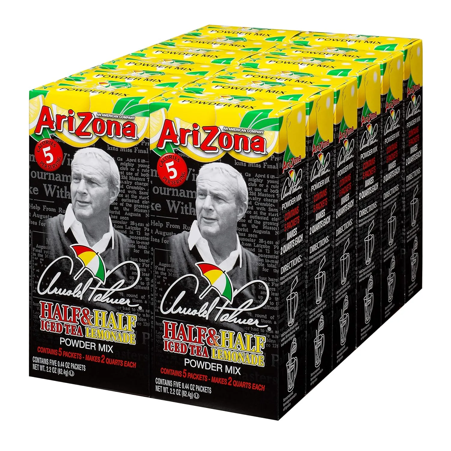 AriZona Arnold Palmer Half Lemonade Half Iced Tea Mix, 2 QT Packets (Pack of 12), Low Calorie Single Serving Drink Powder Packets, Just Add Water for Deliciously Refreshing Iced Tea Beverage
