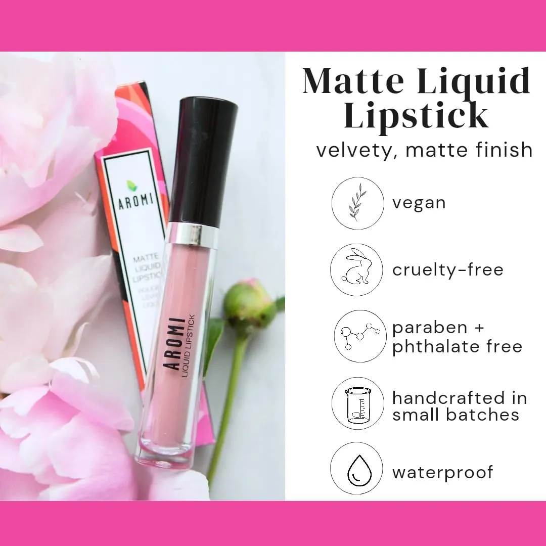 Aromi Matte Liquid Lipstick | Long-Lasting, Dusty Rose Lip Color, Waterproof, Rosy Nude Shade, Vegan Makeup, Cruelty-free (Berry Nude)