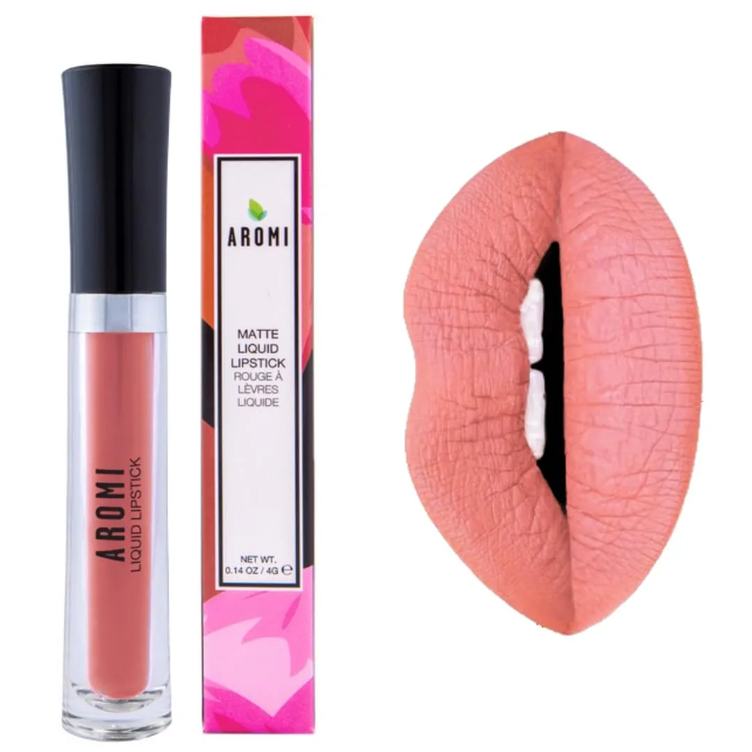 Aromi Peach Matte Liquid Lipstick | Peachy Nude Lip Color, Pink Caramel, Vegan, Cruelty-free, Long-Lasting, Handmade (Fuzzy Peach)
