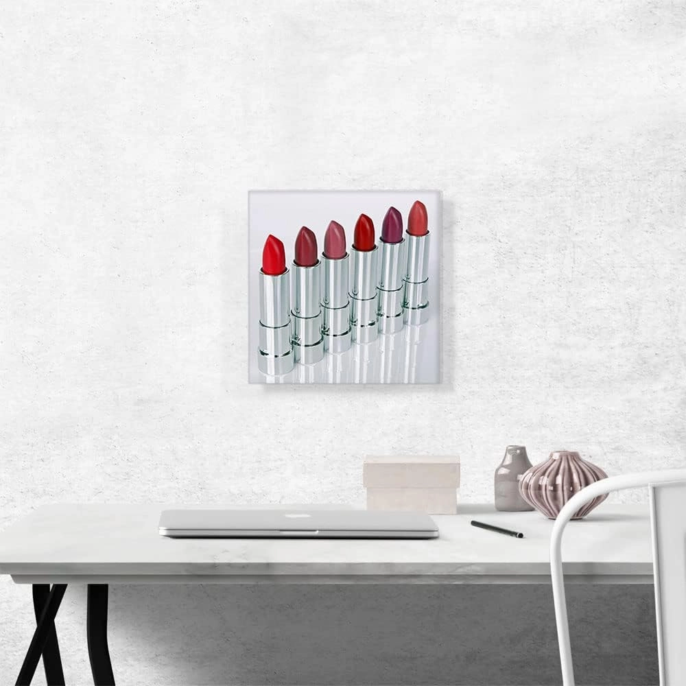 ARTCANVAS Fashion Glam Make Up Red Lipstick Studio Beauty Salon Canvas Art Print Stretched Framed Painting Picture Poster Giclee Wall Decor - 12" x 12" (1.50" Deep)