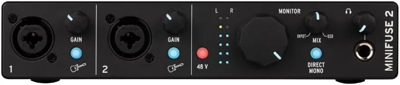 Arturia MiniFuse 2 Flexible Dual USB-C Audio Interface, Black w/ 2-Pack Pig Hog PHM10 8mm XLR Microphone Cable and Liquid Audio Polishing Cloth