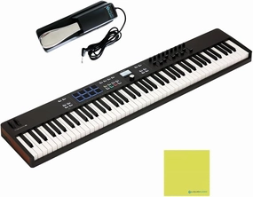 Arturia KeyLab Essential 88 mk3 Full-size Universal Midi Controller, Black Bundle w/Deluxe Sustain Pedal & Liquid Audio Polishing Cloth