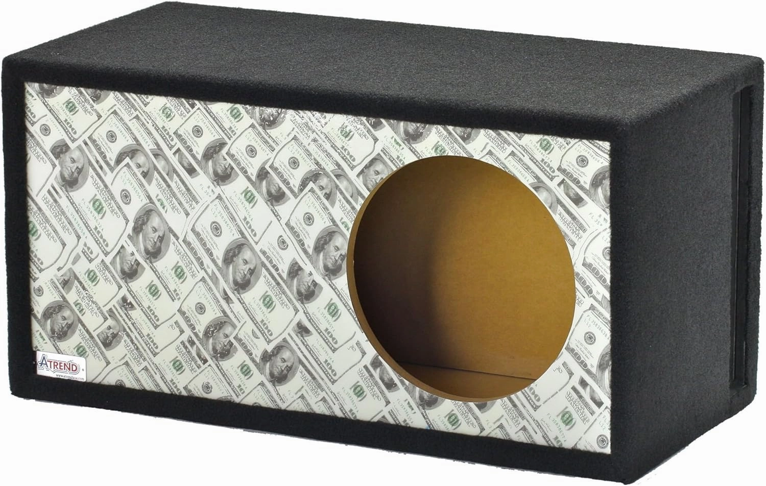 Atrend GFX Series 10LSVBB-Bankroll $100 Bills Pattern Single Vented SPL 10" Subwoofer Enclosure