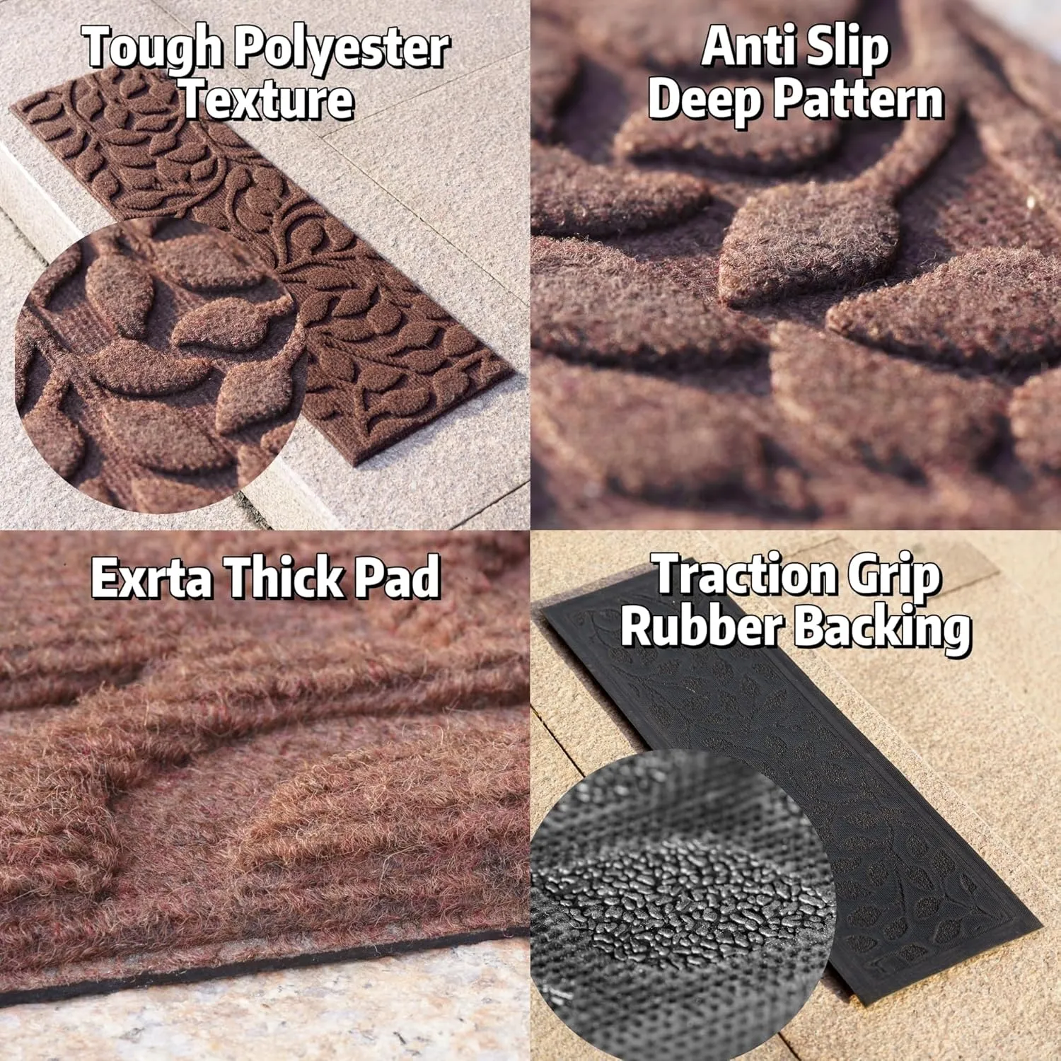 Aucuda 2pcs 8.5" x 30" Stair Treads Outdoor for Elders and Dogs on Wooden Steps, Non Slip Stair Runner Rug Heat Insulation Rubber Backing, Brown Floral Staircase Mat Carpet for Indoor Grip Farmhouse.