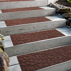 Aucuda 2pcs 8.5" x 30" Stair Treads Outdoor for Elders and Dogs on Wooden Steps, Non Slip Stair Runner Rug Heat Insulation Rubber Backing, Brown Floral Staircase Mat Carpet for Indoor Grip Farmhouse.