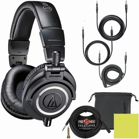 Audio Technica ATH-M50X Professional Studio Monitor Headphones Black, Bundle with Pig hog 10ft Extension Cable & Liquid Polishing Cloth with Detachable Cables