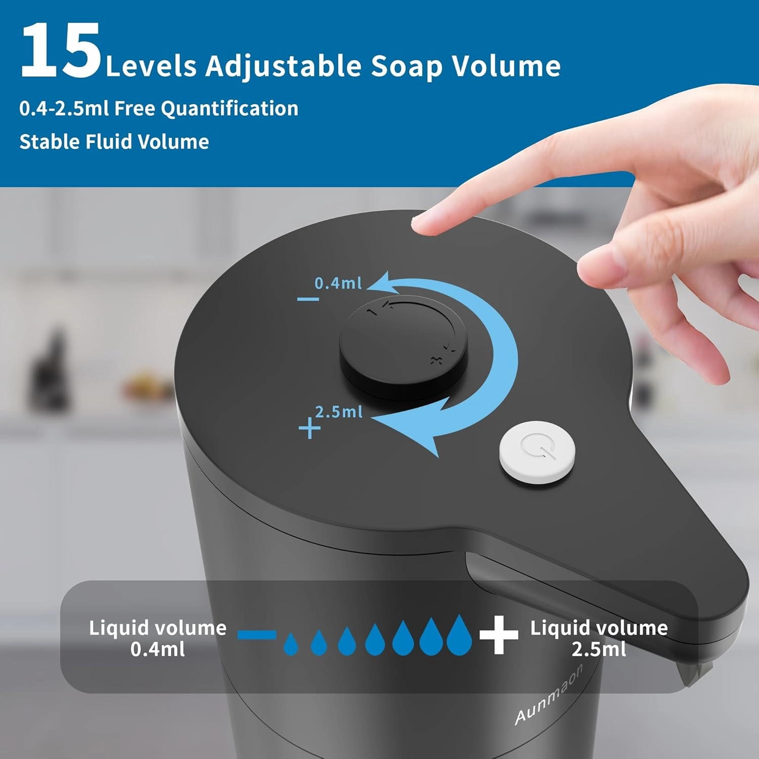 Automatic Soap Dispenser Touchless, Modern, Kitchen & Bathroom, Hands-Free, Adjustable Volume, Long Battery Life, Compatible with Thick & Thin Soap, Easy for Toddlers, Clog-Free, Black